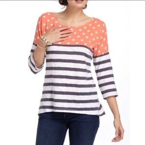 Postmark Anthropologie Polka Dot Striped‎ Blouse Size Small